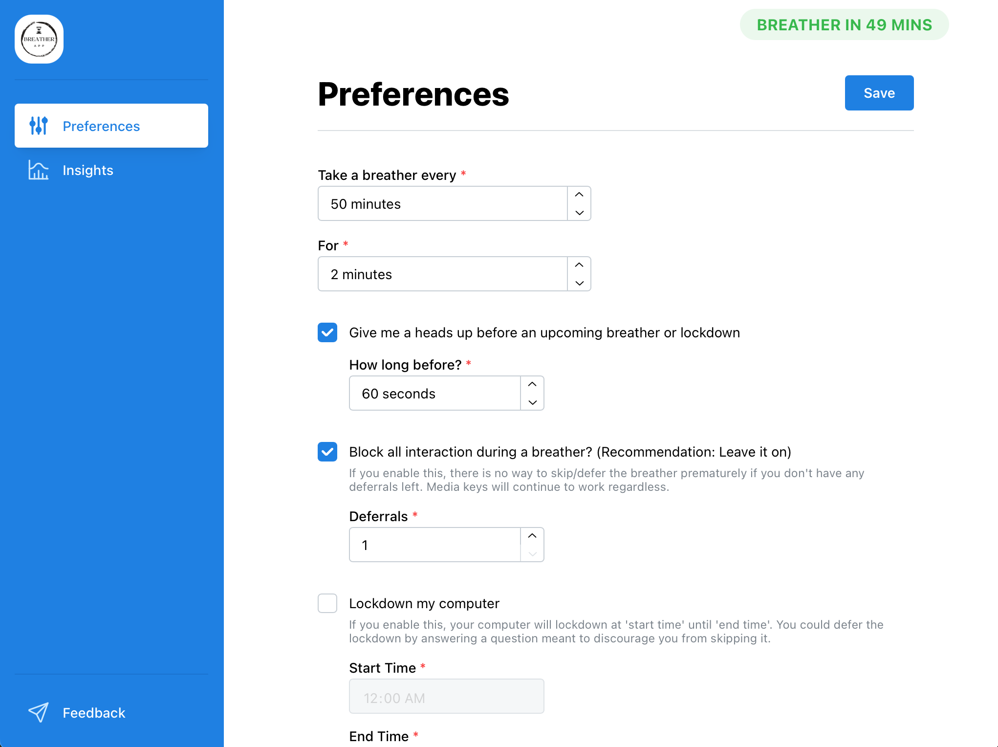 Breather App Interface Screenshot